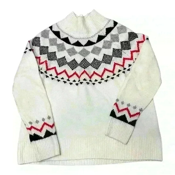 Vince Camuto Fair Isle Mock Neck Scandinavian Winter Style Sweater Size Small - Picture 1 of 4